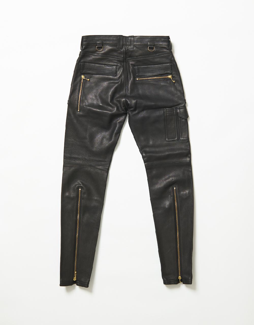 Blackmeans Cow Leather Slim Pants W/ Zippers’ Detail