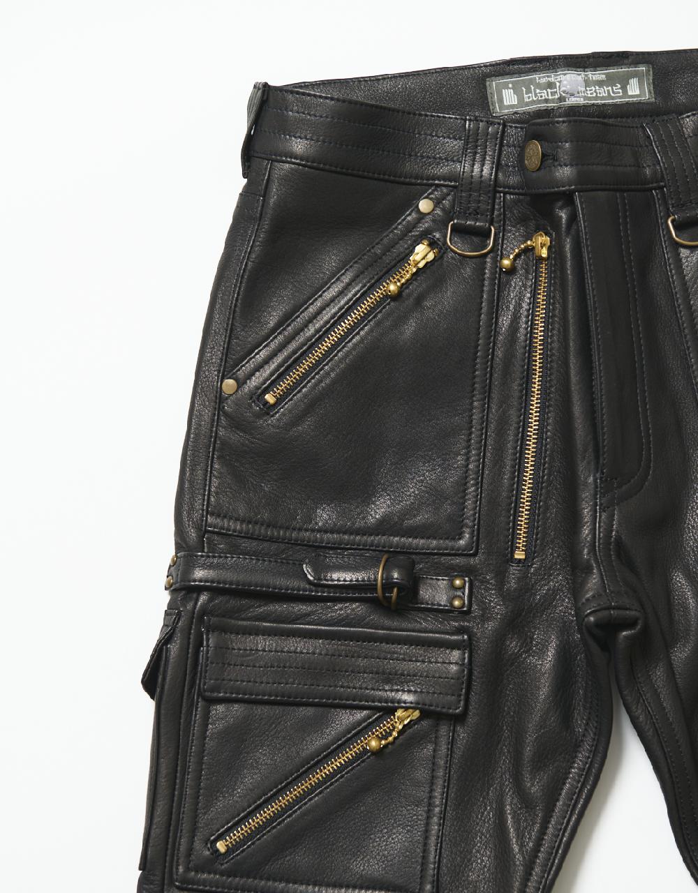 Blackmeans Cow Leather Slim Pants W/ Zippers’ Detail