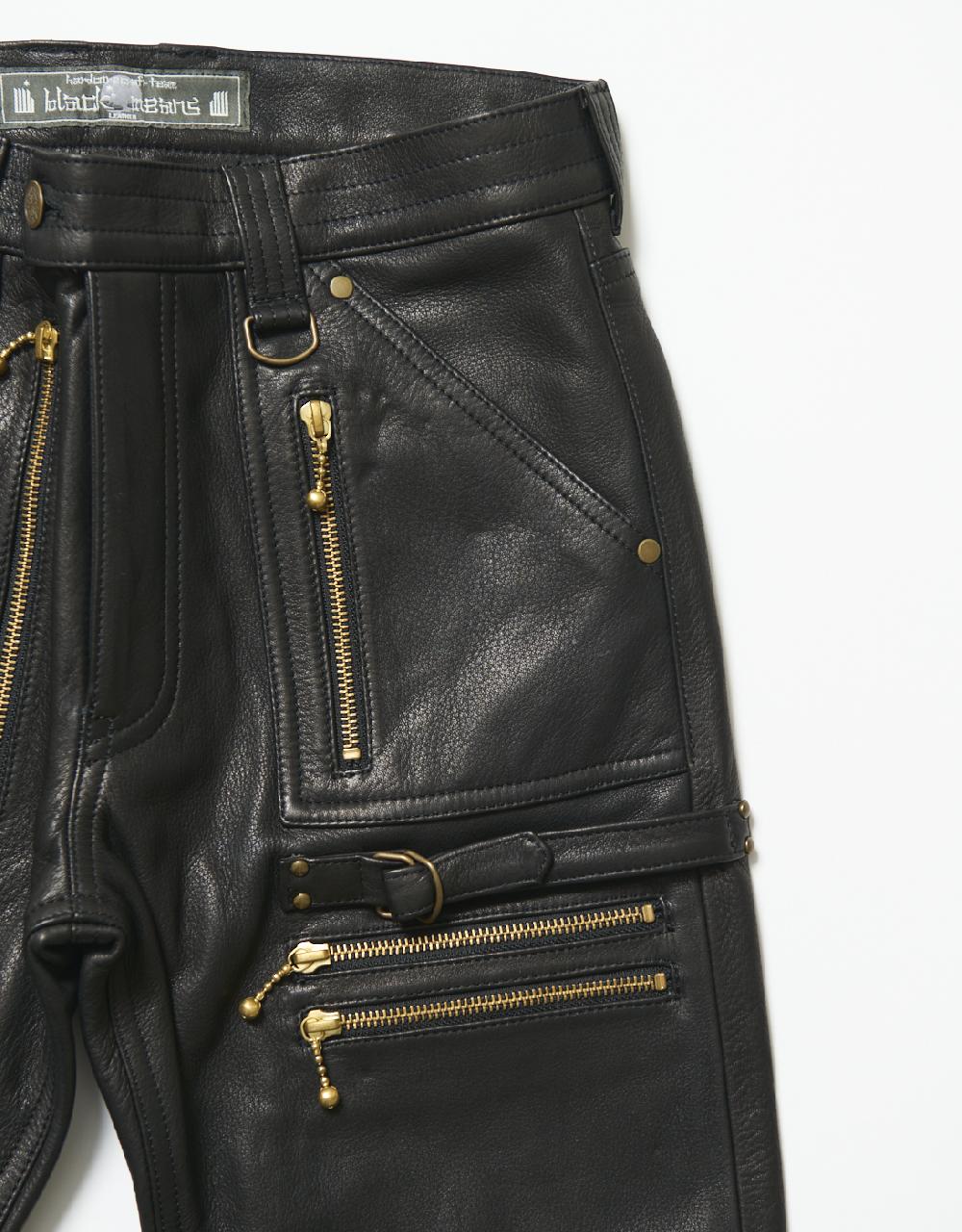 Blackmeans Cow Leather Slim Pants W/ Zippers’ Detail
