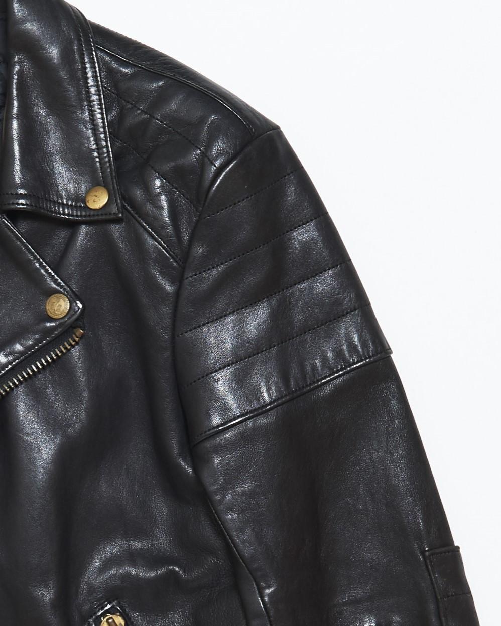 Blackmeans Leather Motorcycle Jacket W/ Padded & Front Pocket Detail