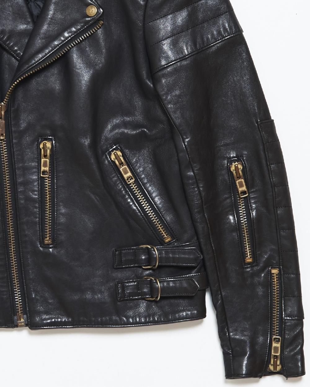 Blackmeans Leather Motorcycle Jacket W/ Padded & Front Pocket Detail