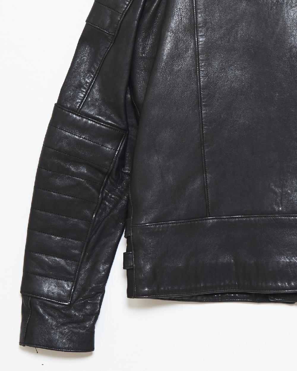 Blackmeans Leather Motorcycle Jacket W/ Padded & Front Pocket Detail
