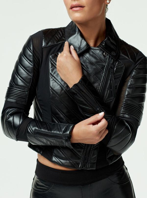 Blanc Noir Acceleration Asym Moto Mesh Leather Jacket FINAL SALE BLACK