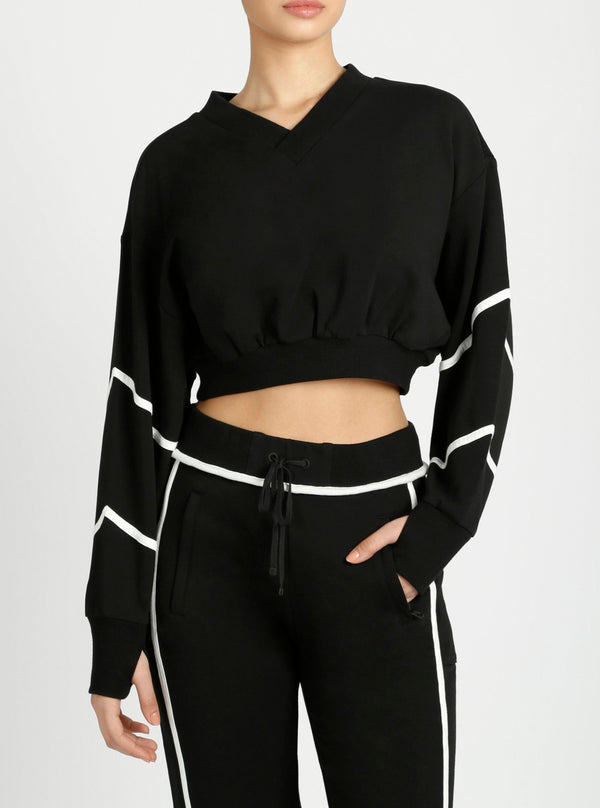 blanc noir Belina V Neck Sweatshirt final sale Black/White Alyssum