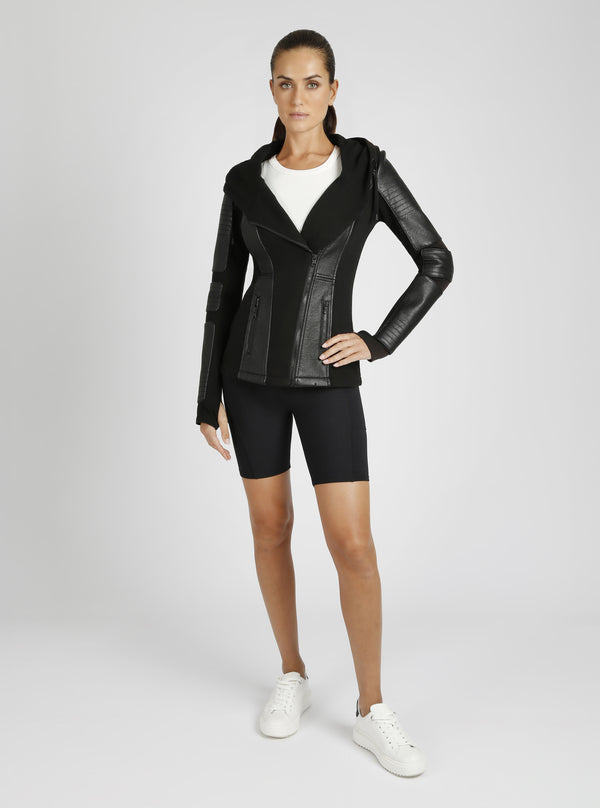 blanc Noir Asym Hooded Moto - Black Black