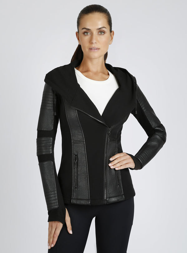 Blanc Noir Asym Hooded Moto - Black Black