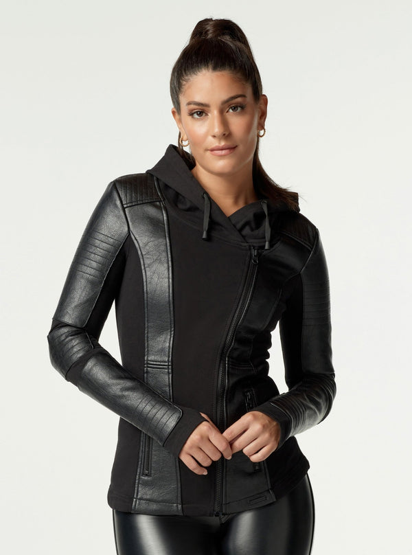 blanc noir Asym Hooded Moto - Black Black