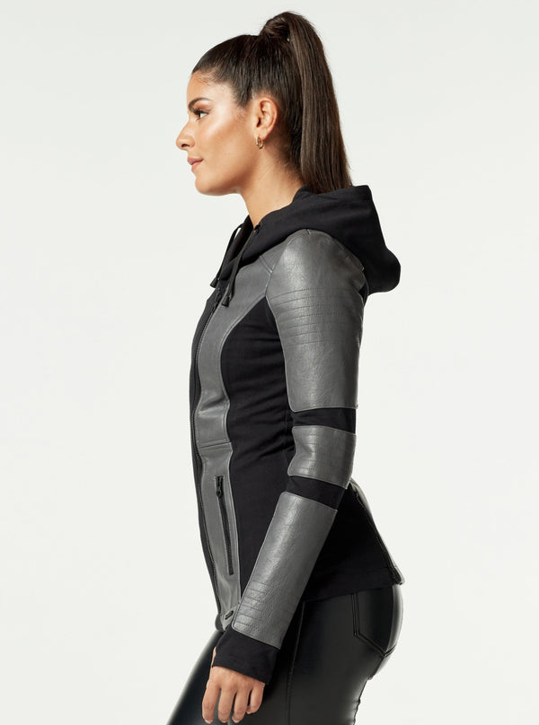 Blanc Noir Asym Hooded Moto - Grey/Black GREY