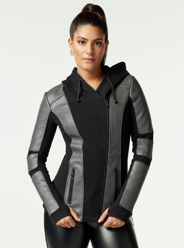 blanc noir Asym Hooded Moto - Grey/Black GREY