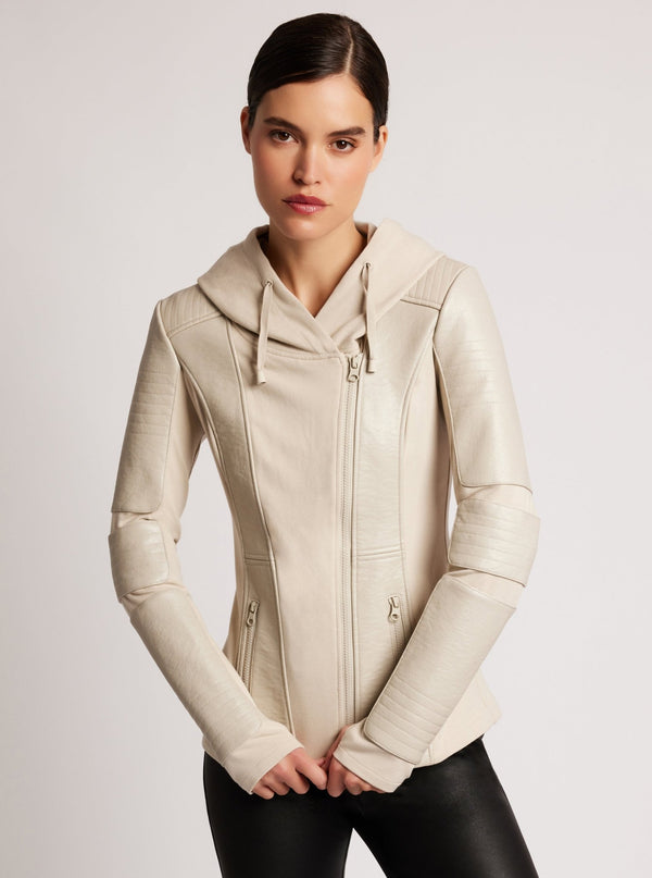 Blanc Noir Asym Hooded Moto White Alyssum