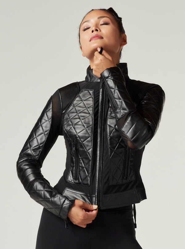 Blanc Noir Classic Leather Mesh Moto Jacket Black