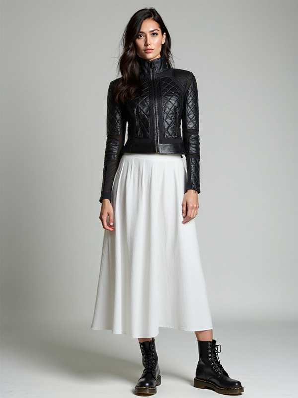 Blanc Noir Classic Leather Mesh Moto Jacket Black