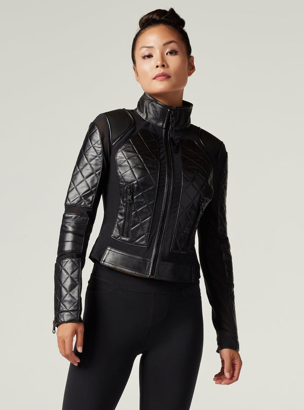 Blanc Noir Classic Leather Mesh Moto Jacket Black
