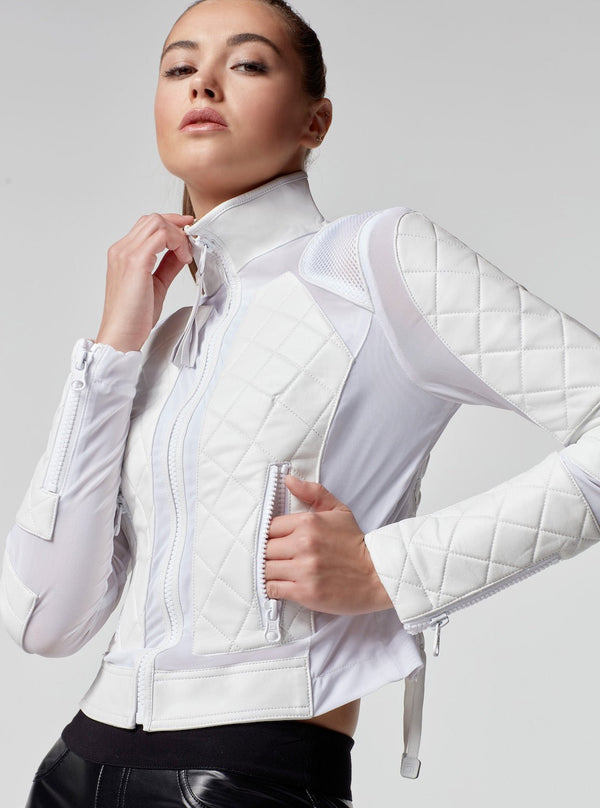 Blanc Noir Classic Leather Mesh Moto Jacket White