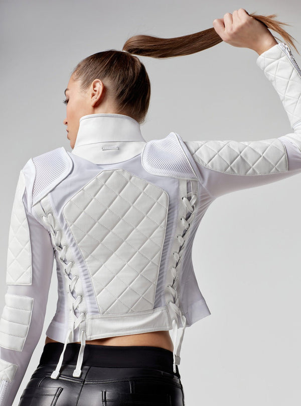 Blanc Noir Classic Leather Mesh Moto Jacket White