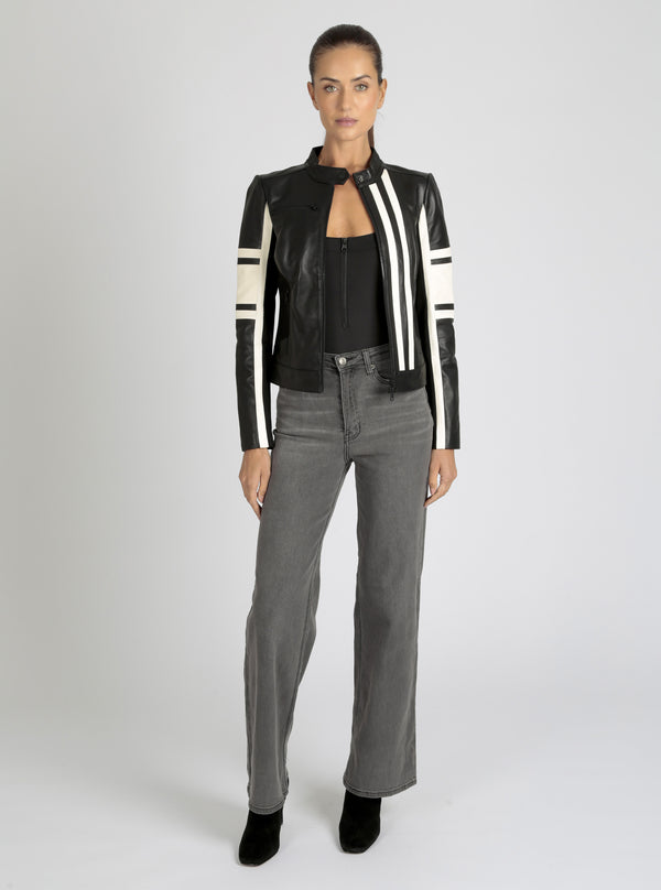 Blanc Noir Claudine Leather Racer Jacket Black