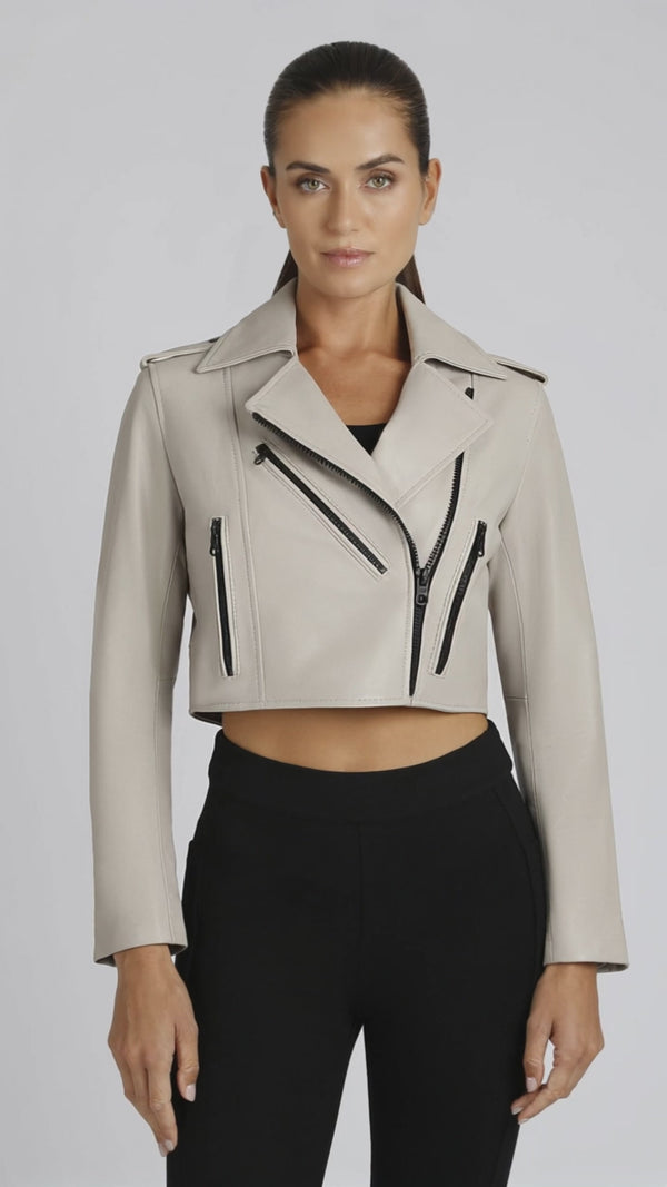 Blanc Noir Cleo Cropped Leather Jacket Pumice