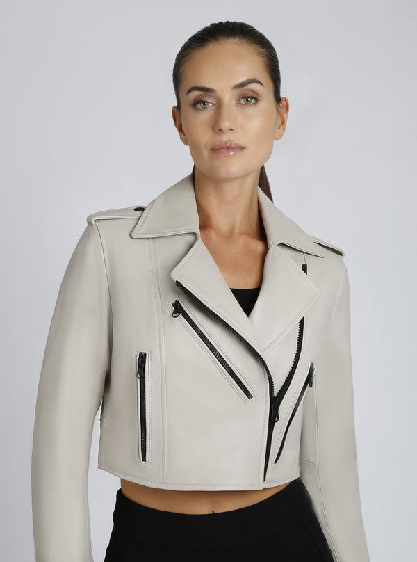 blanc noir Cleo Cropped Leather Jacket pumice