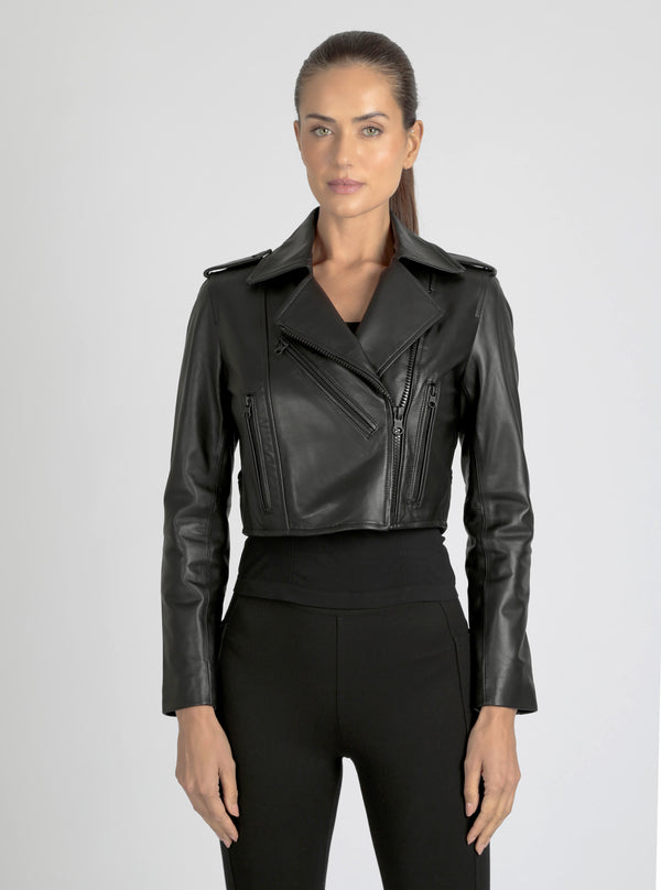 Blanc Noir Cleo Cropped Moto Jacket Black