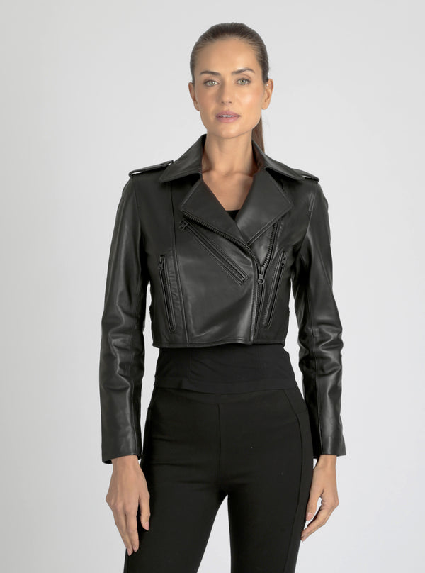 Blanc Noir Cleo Cropped Moto Jacket Black