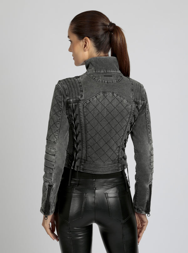 Blanc Noir Denim Moto Jacket Charcoal