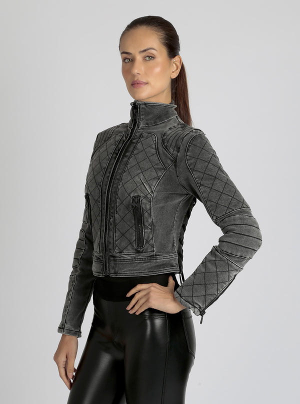 Blanc Noir Denim Moto Jacket Charcoal