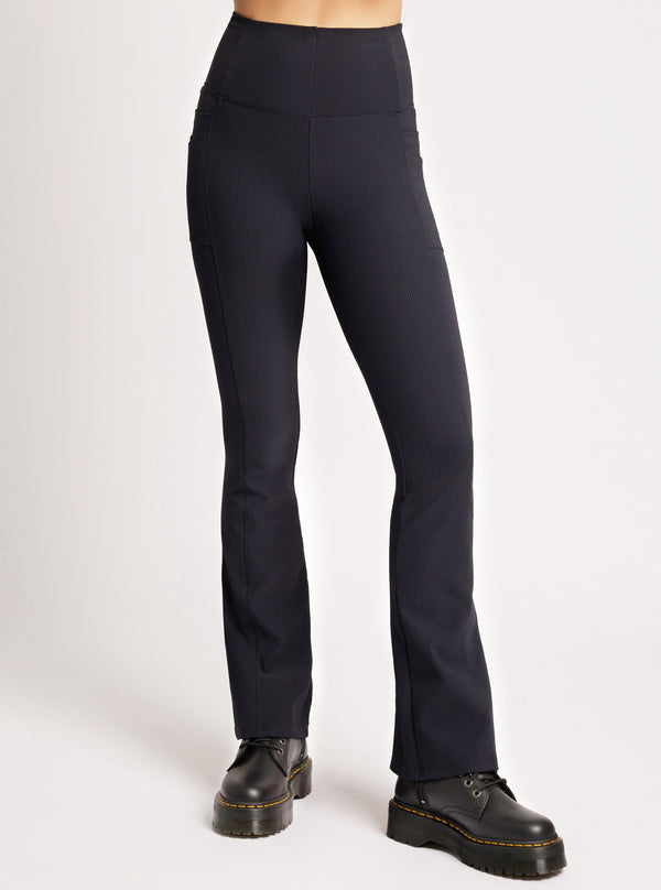 Blanc Noir Directional Rib Bootcut Pant Black