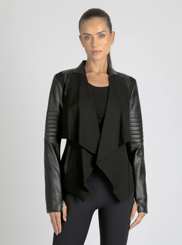 Blanc Noir Drape Front Jacket - Black BLACK
