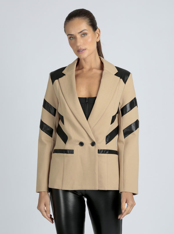 blanc noir Dylan Double Breasted Blazer Warm Taupe