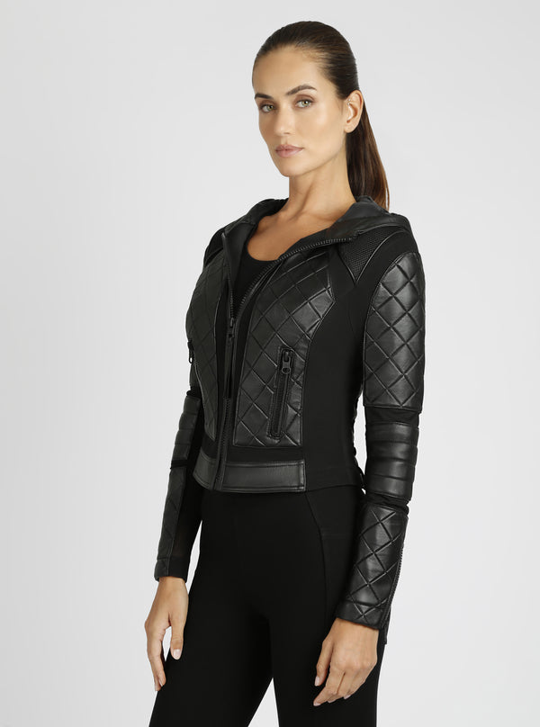 Blanc Noir Hooded Mesh Moto Jacket Black