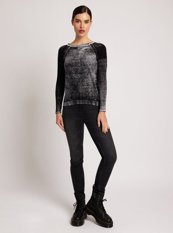 Blanc Noir Huntress Mesh Boyfriend Sweater Black