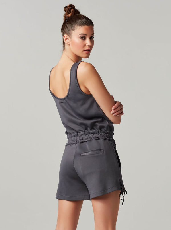 Blanc Noir Lace Up Romper - Char - Final Sale CHARCOAL