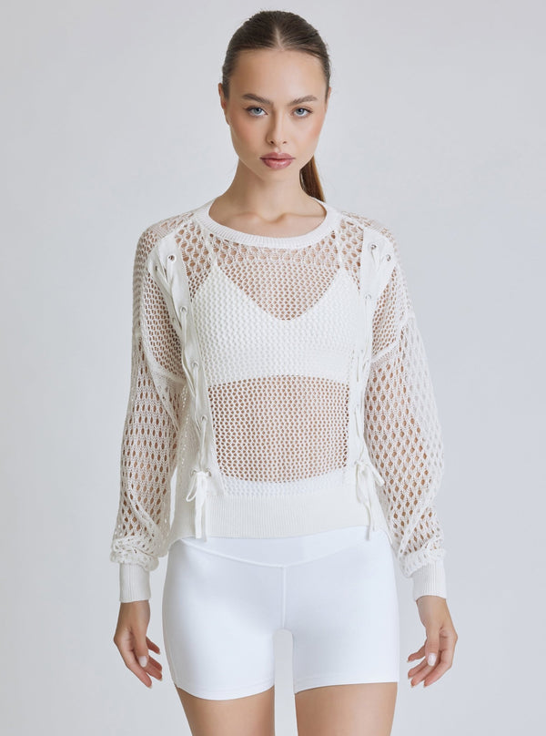 Blanc Noir LACE UP SWEATSHIRT - FINAL SALE WHITE