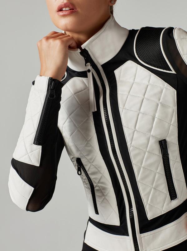 Blanc Noir Leather Mesh Moto Jacket White/Black