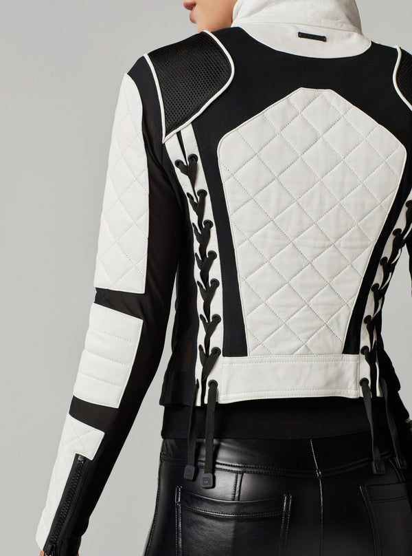 Blanc Noir Leather Mesh Moto Jacket White/Black
