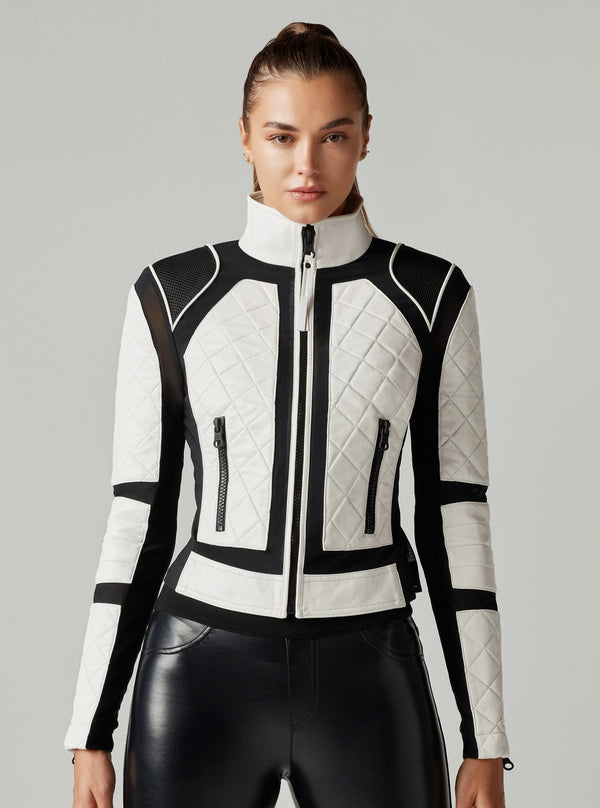 blanc noir Leather Mesh Moto Jacket White/Black