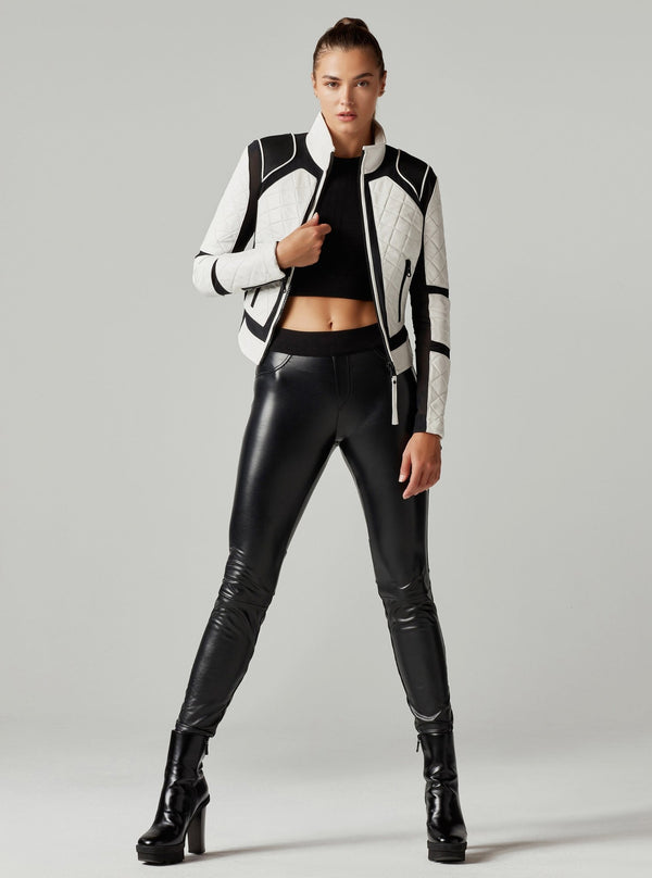 Blanc Noir Leather Mesh Moto Jacket White/Black