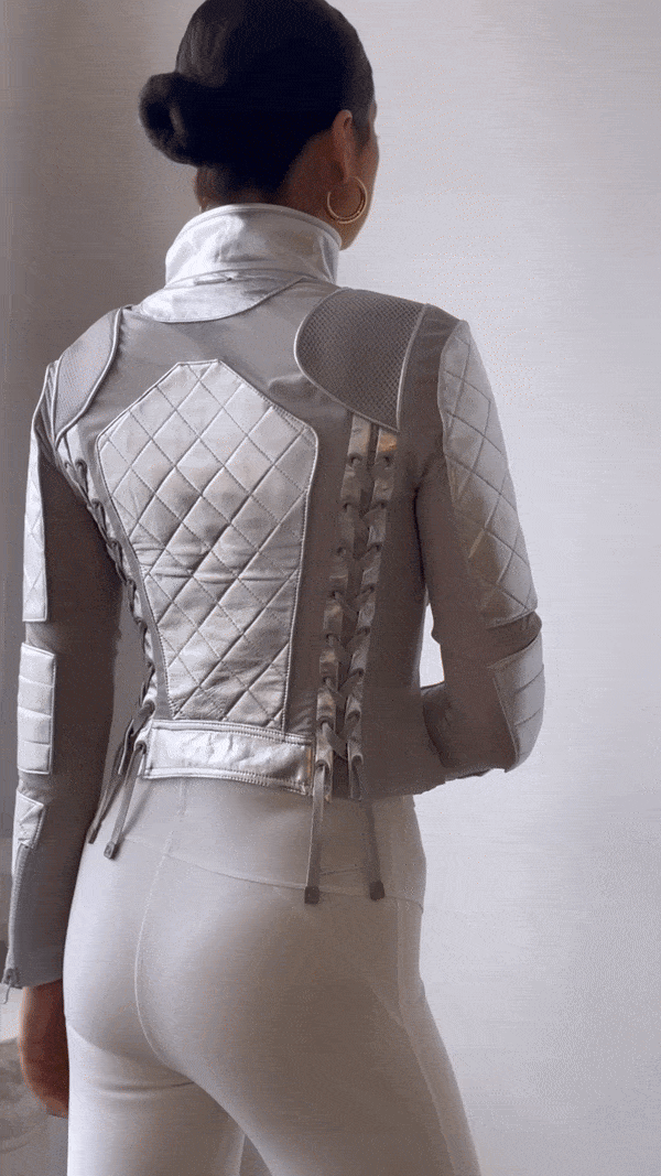 Blanc Noir Metallic Moto Mesh Jacket - SIlver Silver