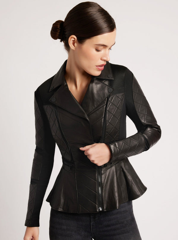 Blanc Noir Moto Mesh Peplum Jacket Black