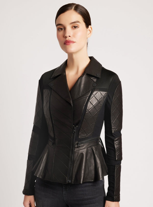 blanc noir Moto Mesh Peplum Jacket Black