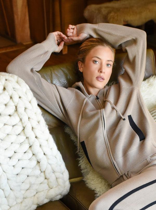 Blanc Noir Portola Zip Up Hoodie Greige/Black