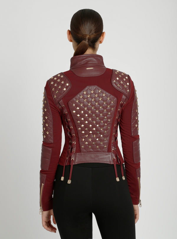 Blanc Noir Pyramid Stud Mesh Moto Jacket Black