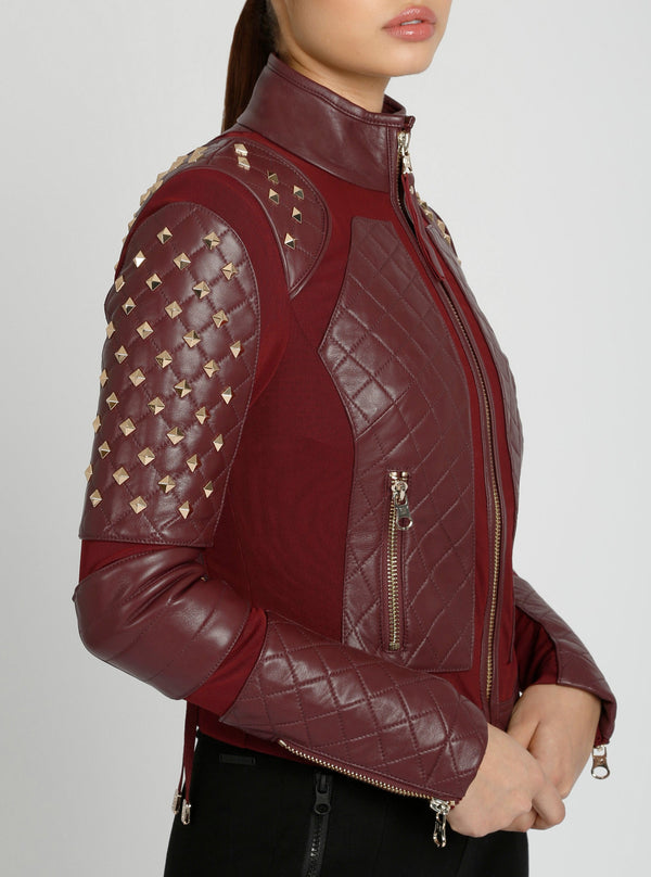 Blanc Noir Pyramid Stud Mesh Moto Jacket Black