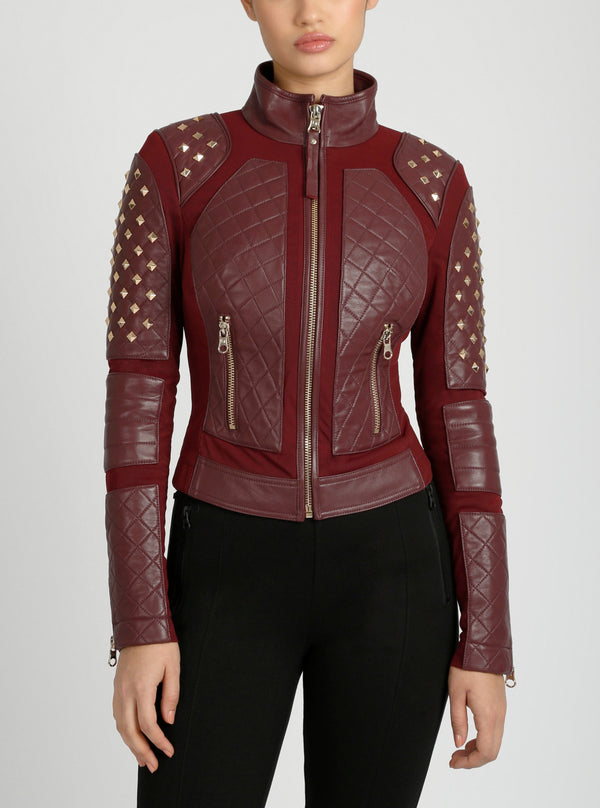 Blanc Noir Pyramid Stud Mesh Moto Jacket Black