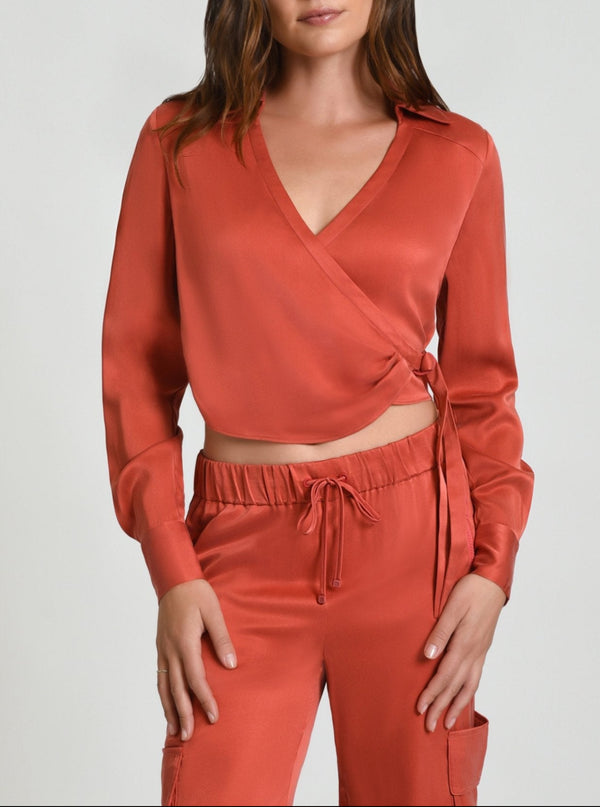 Blanc Noir Silk Wrap Shirt Burnt Olive