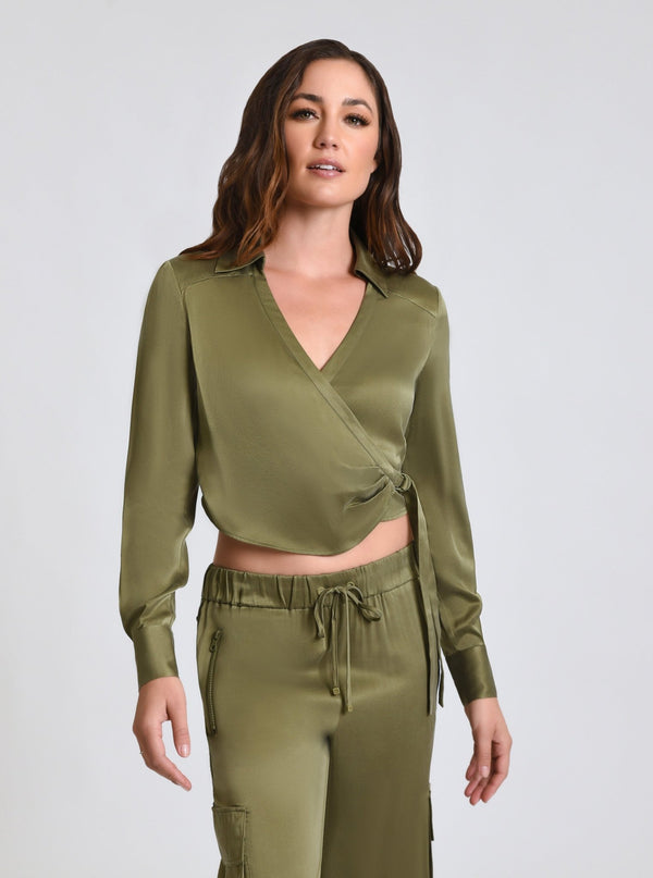 Blanc Noir Silk Wrap Shirt Burnt Olive