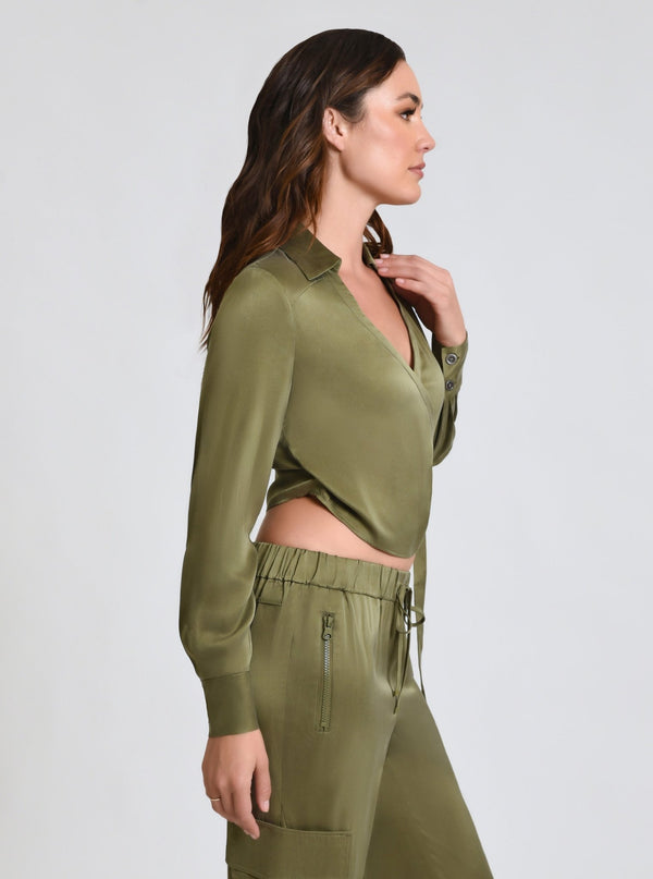 Blanc Noir Silk Wrap Shirt Burnt Olive