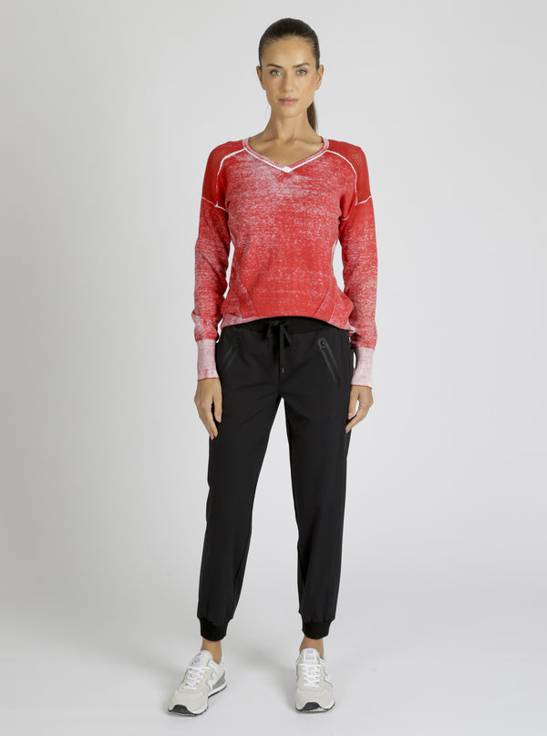 Blanc Noir V-Neck Huntress Sweater Cranberry
