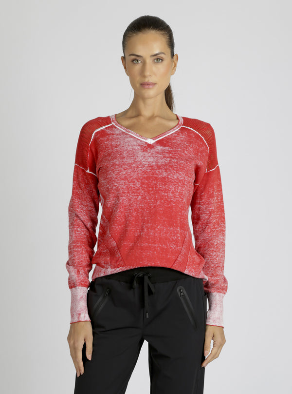 Blanc Noir V-Neck Huntress Sweater Cranberry