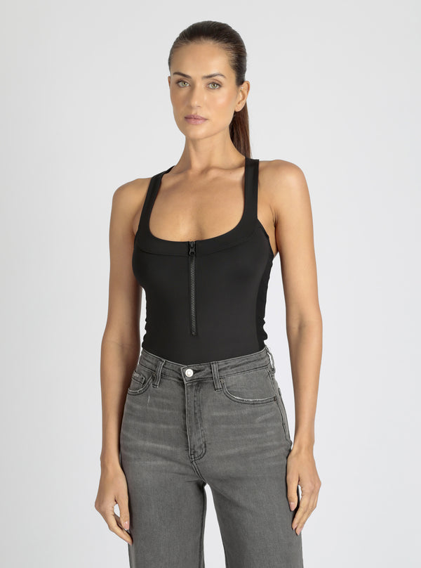 blanc noir Zip Front Bodysuit Black